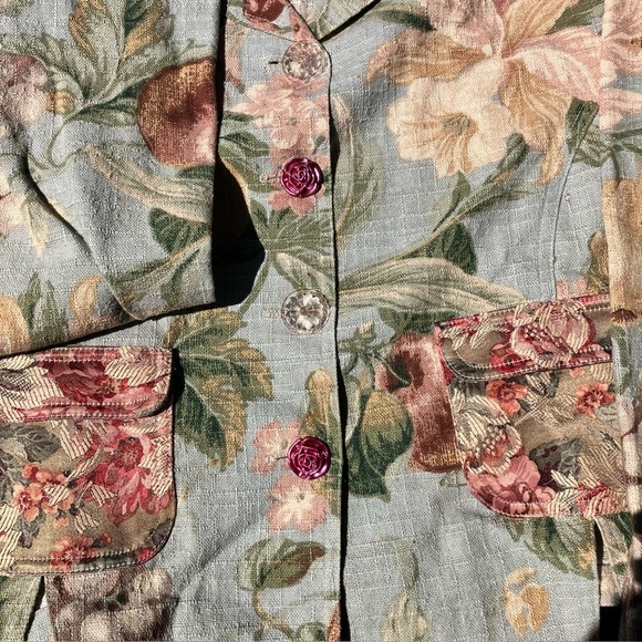 Vintage 80's My Boyfriends Back Floral Tapestry prairie Blazer jacket womens L - Picture 4 of 11